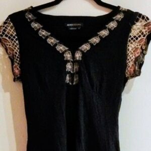 Boho Design BCBGMaxAzria Black Top with Beige Accents